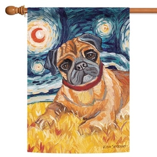 Van Growl Fawn Pug Starry Night Outdoor House Flag 40" x 28" - Bed Bath
